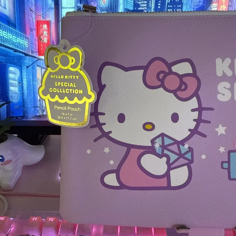 Hello Kitty Pencil Pouch Case Large Bejeweled Wagon Gems Purple Cute 2024 Sanrio